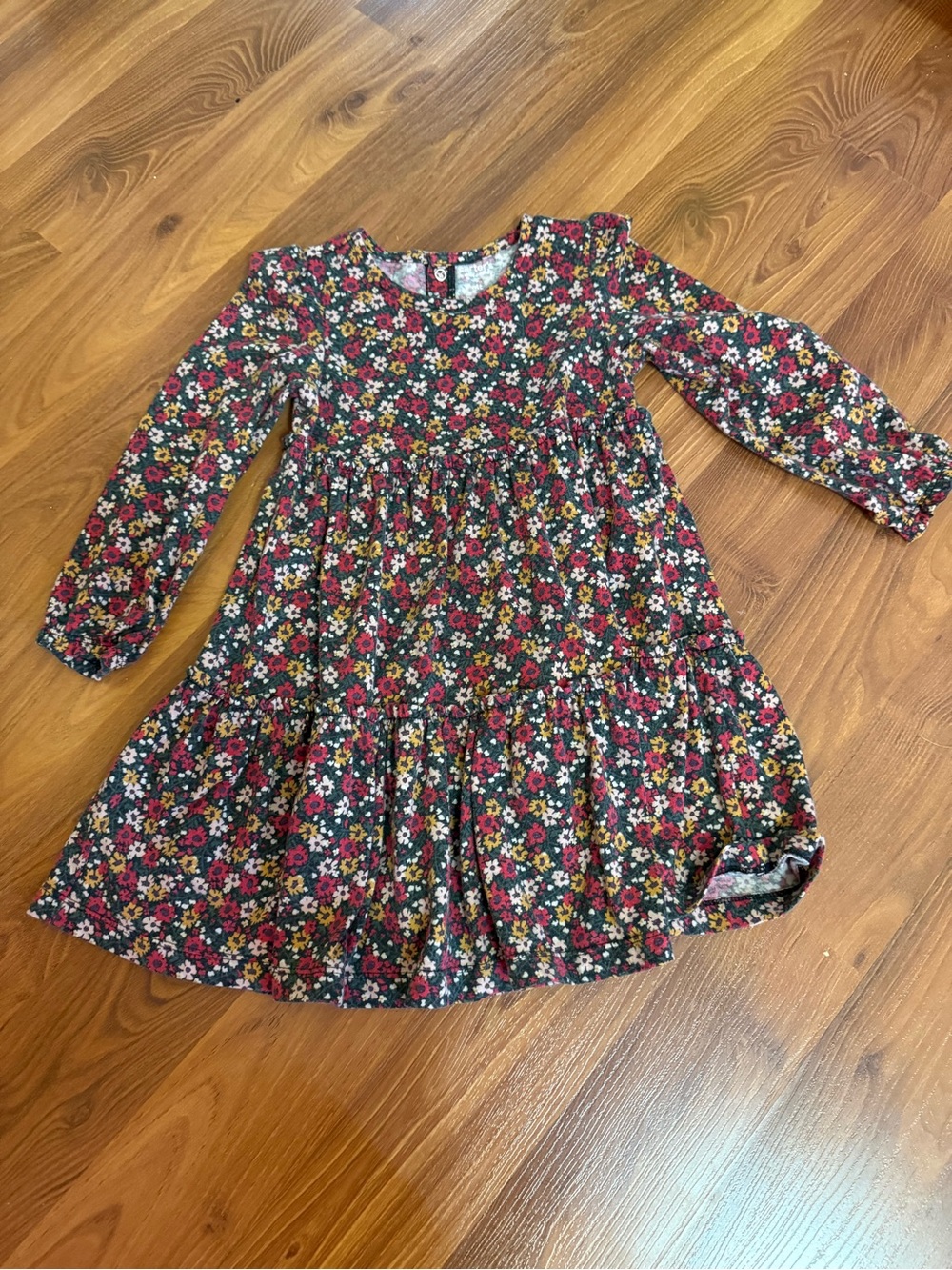 George Red Floral Long-Sleeve Tiered Dress